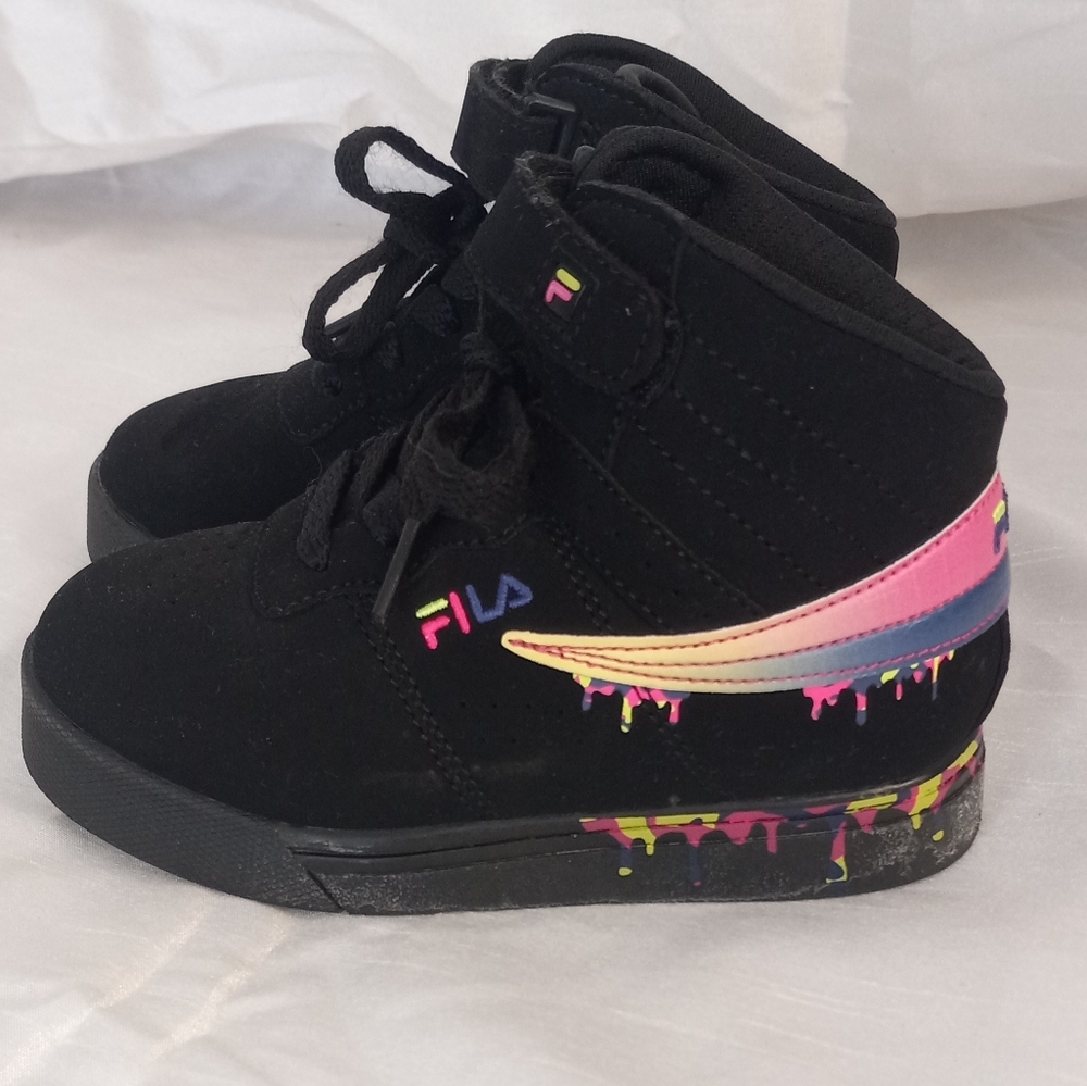 Fila Kids Black Paint Drip High Top Velcro Sneakers